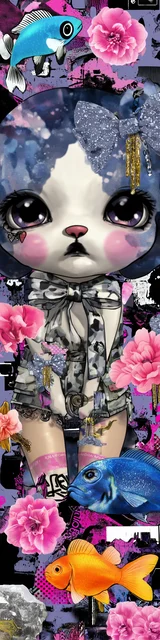 Free kawaii cats bookmark featuring a standing fish-themed cat